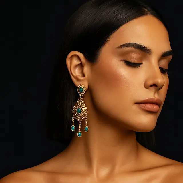 Boucles d’oreilles traditionnelles en or et pierres vertes