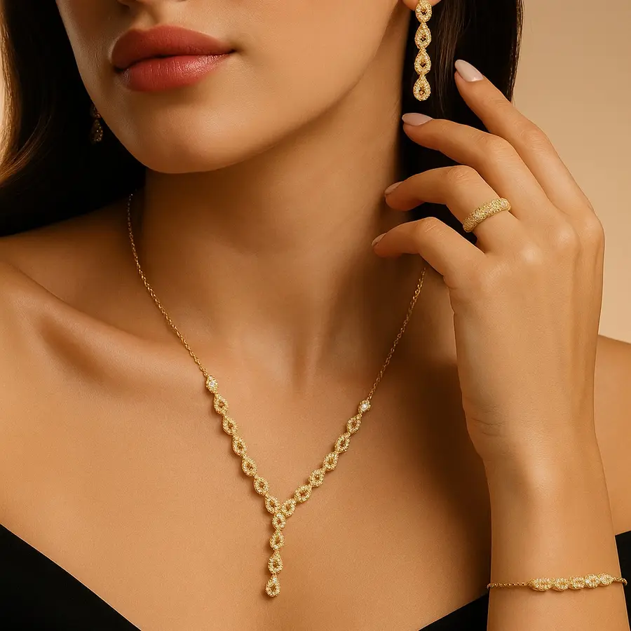 Parure en or : collier, boucles et bracelet